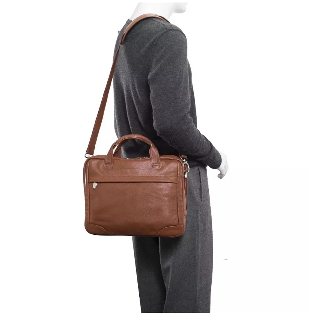 Mcklein Montclare leather laptop and tablet briefcase in a brown color
